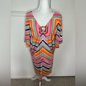 Trina Turk Pink and Orange V-neck Dolman Sleeve Blouse size 10
